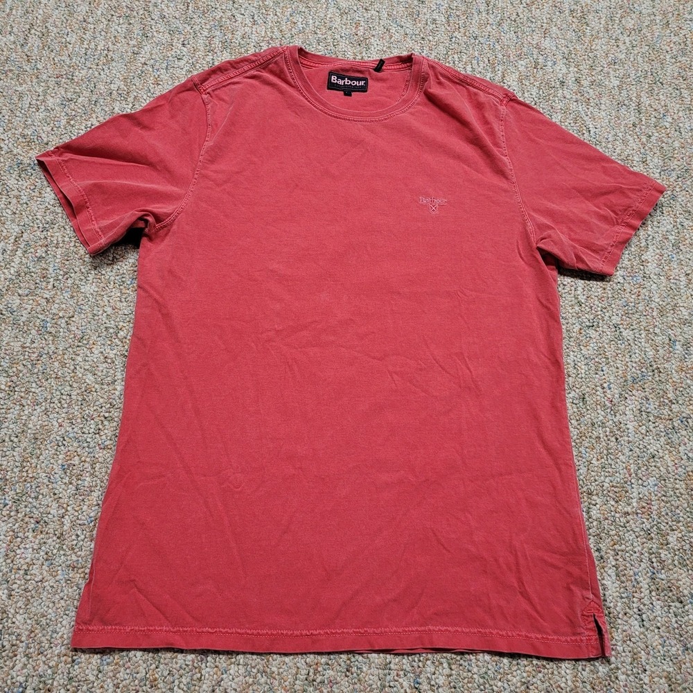 Barbour Shirt‎ Mens Large Coral Pink Basic Pullover Tee Logo Embroidery Cotton